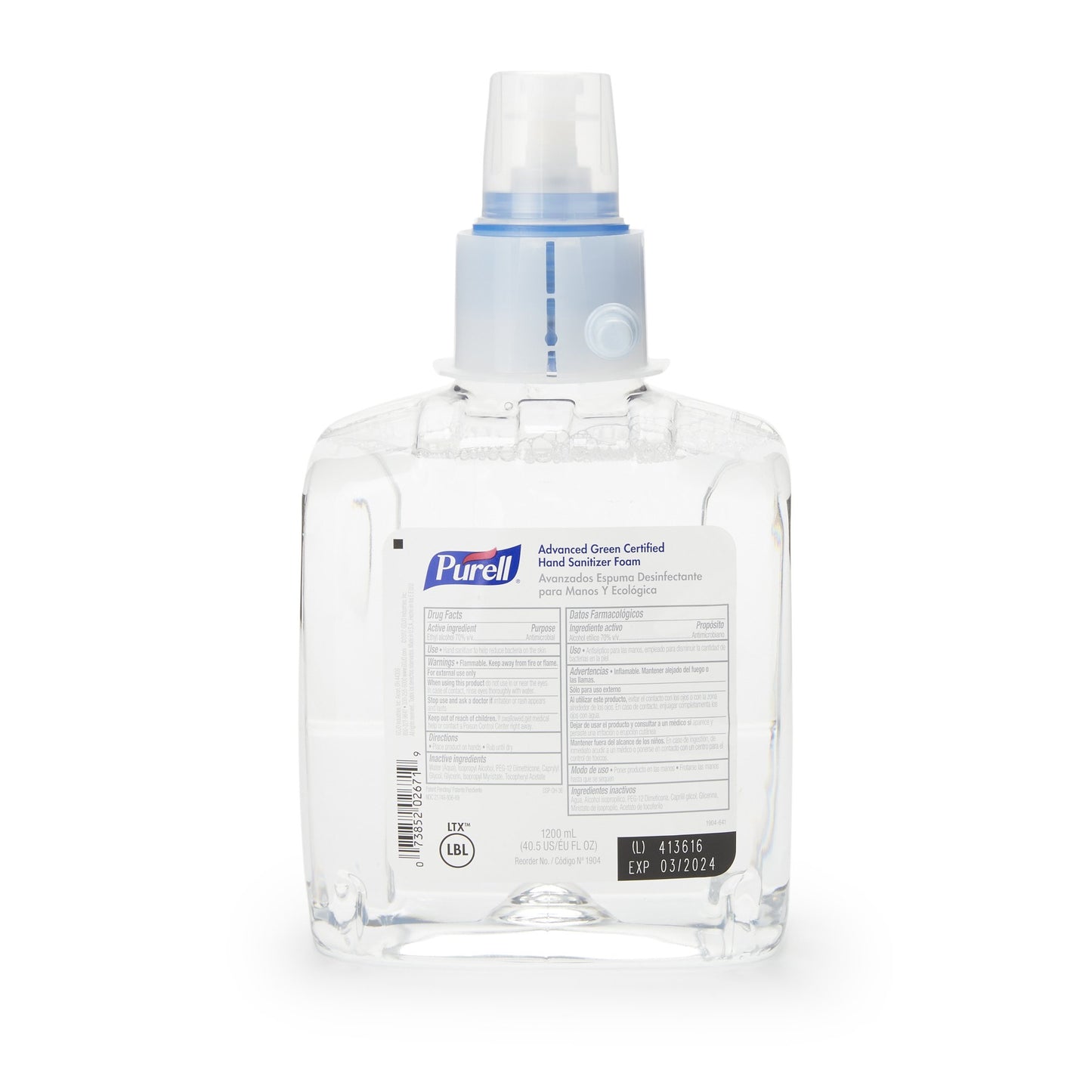Hand Sanitizer Purell Advanced Green Certified 1,200 mL Ethyl Alcohol Foaming Dispenser Refill Bottle
