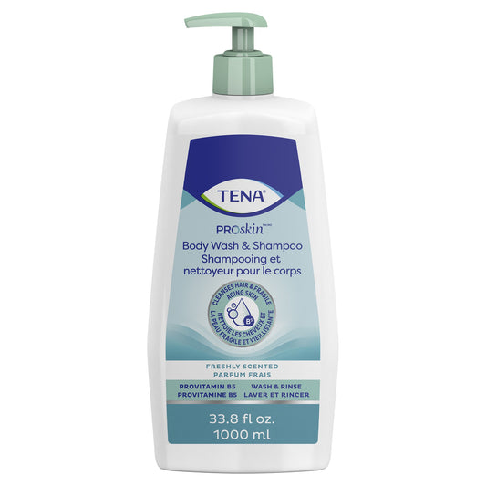 Tena Unscented Shampoo and Body Wash, Pump Bottle, 1,000 mL