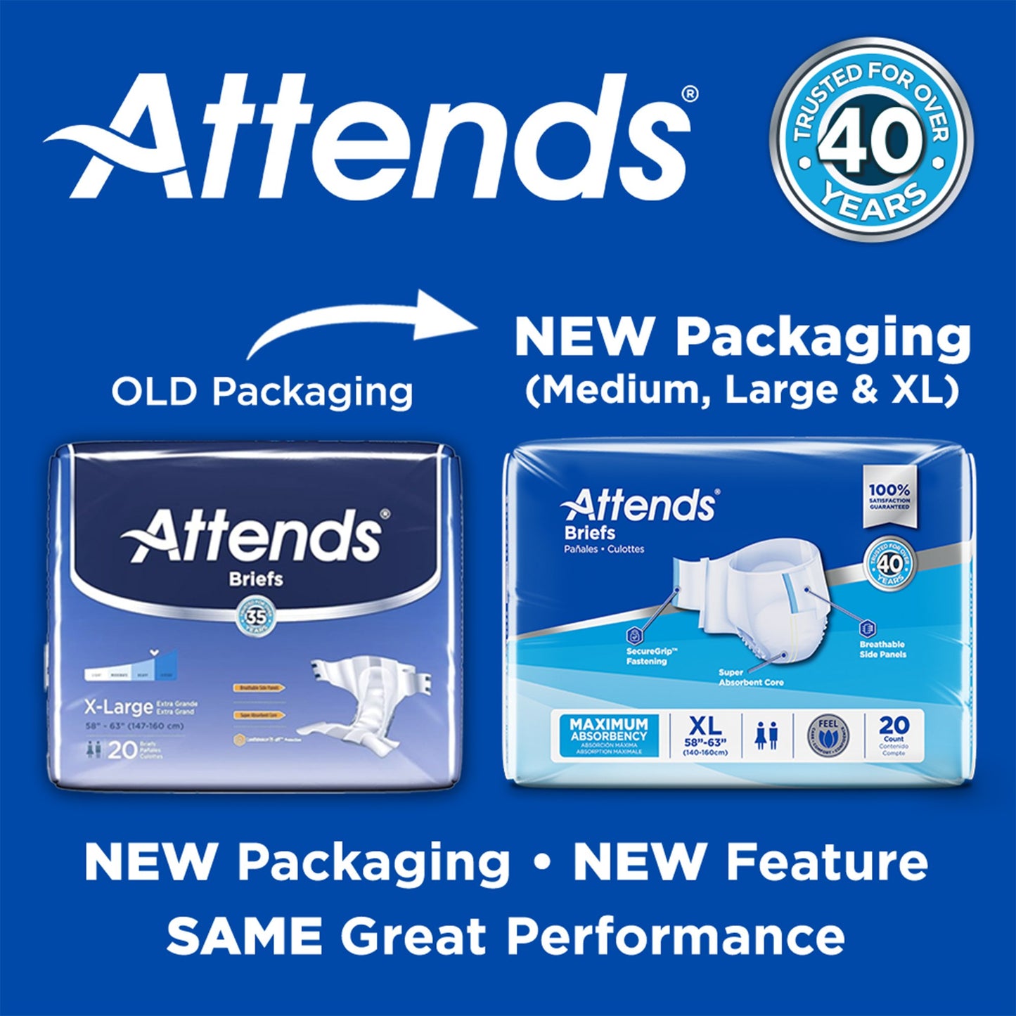 Attends® Briefs, Adult, Medium, Heavy Absorbency, Disposable, White