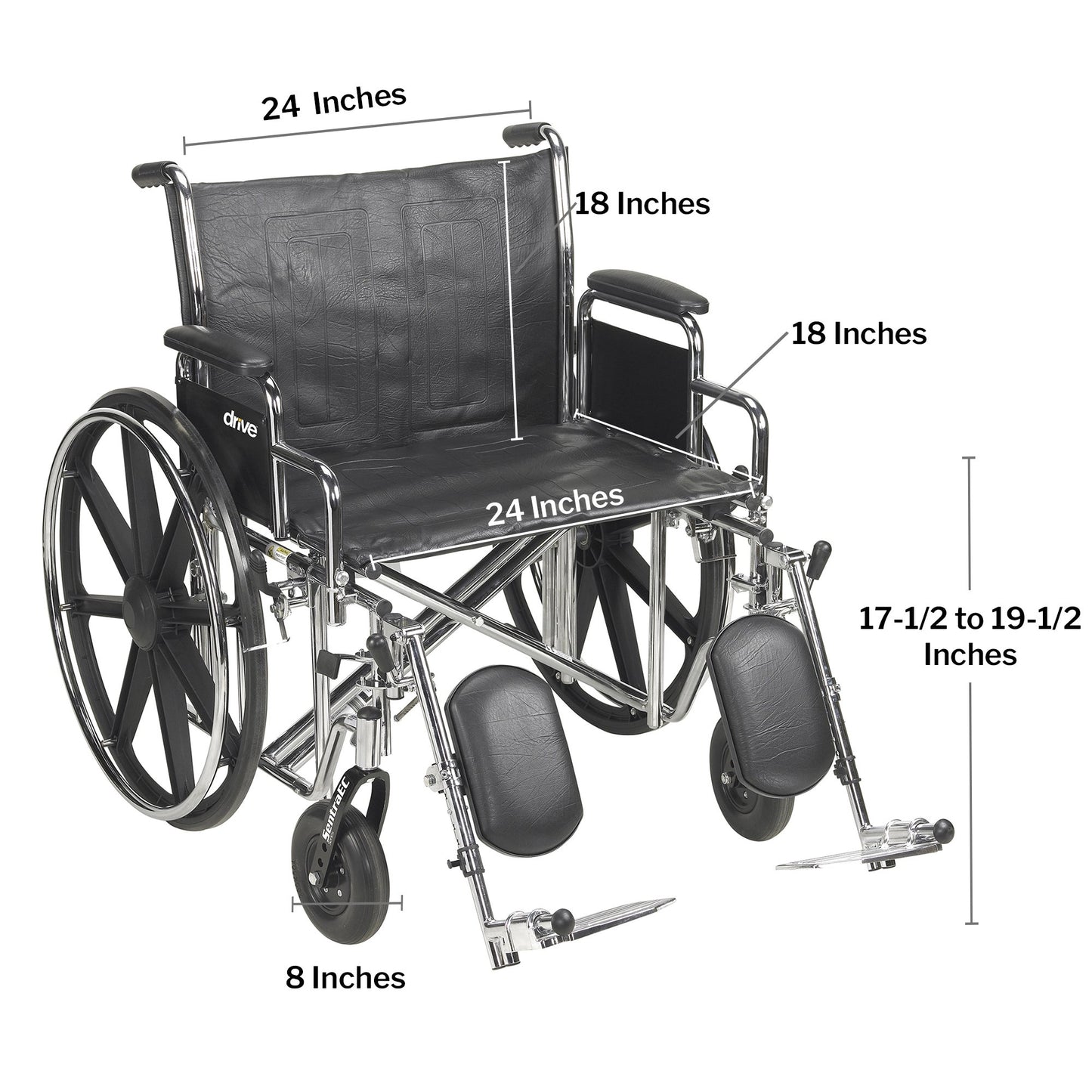 WHEELCHAIR, HD DUAL CROSS BRACE DDA ELR 24" 450LBS