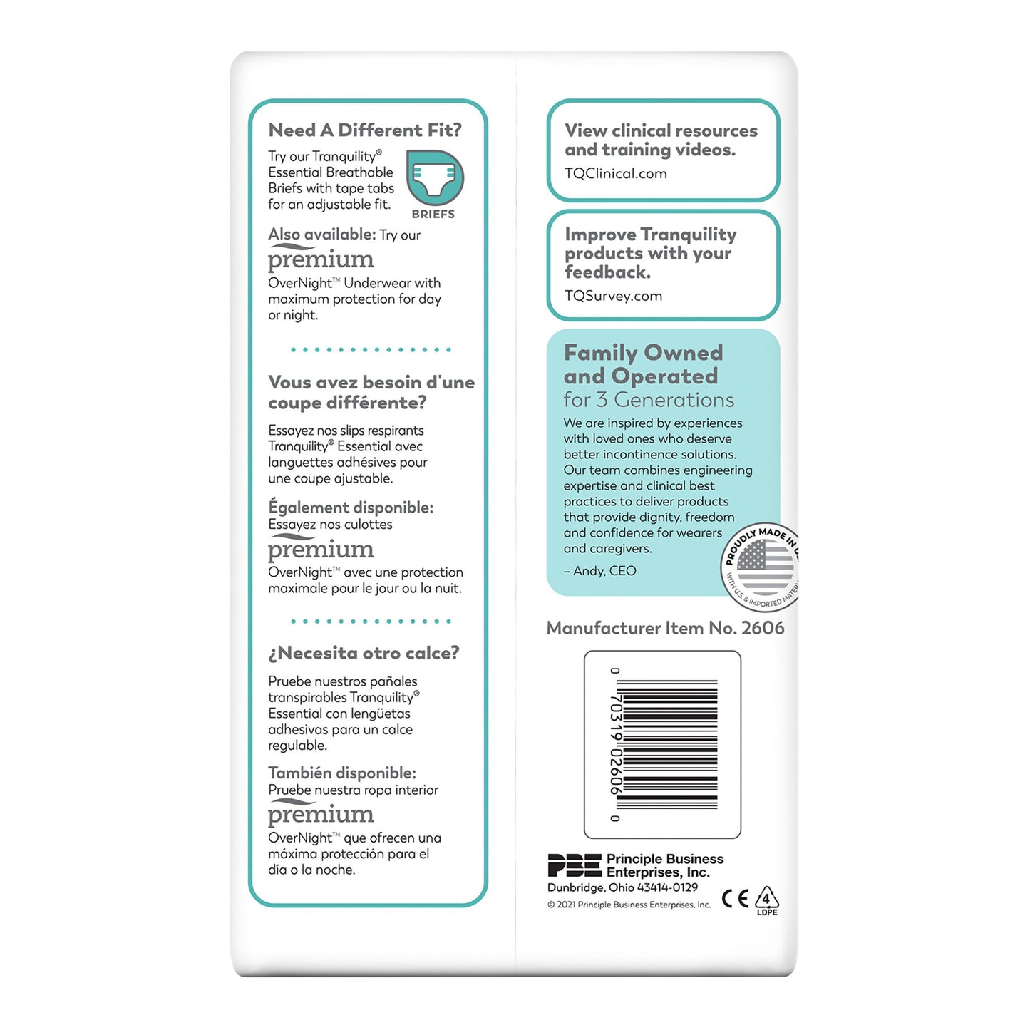 UNDERWEAR, TRANQUILITY PULL-ONUNISEX ADLT LG (18/BG 4BG/CS)