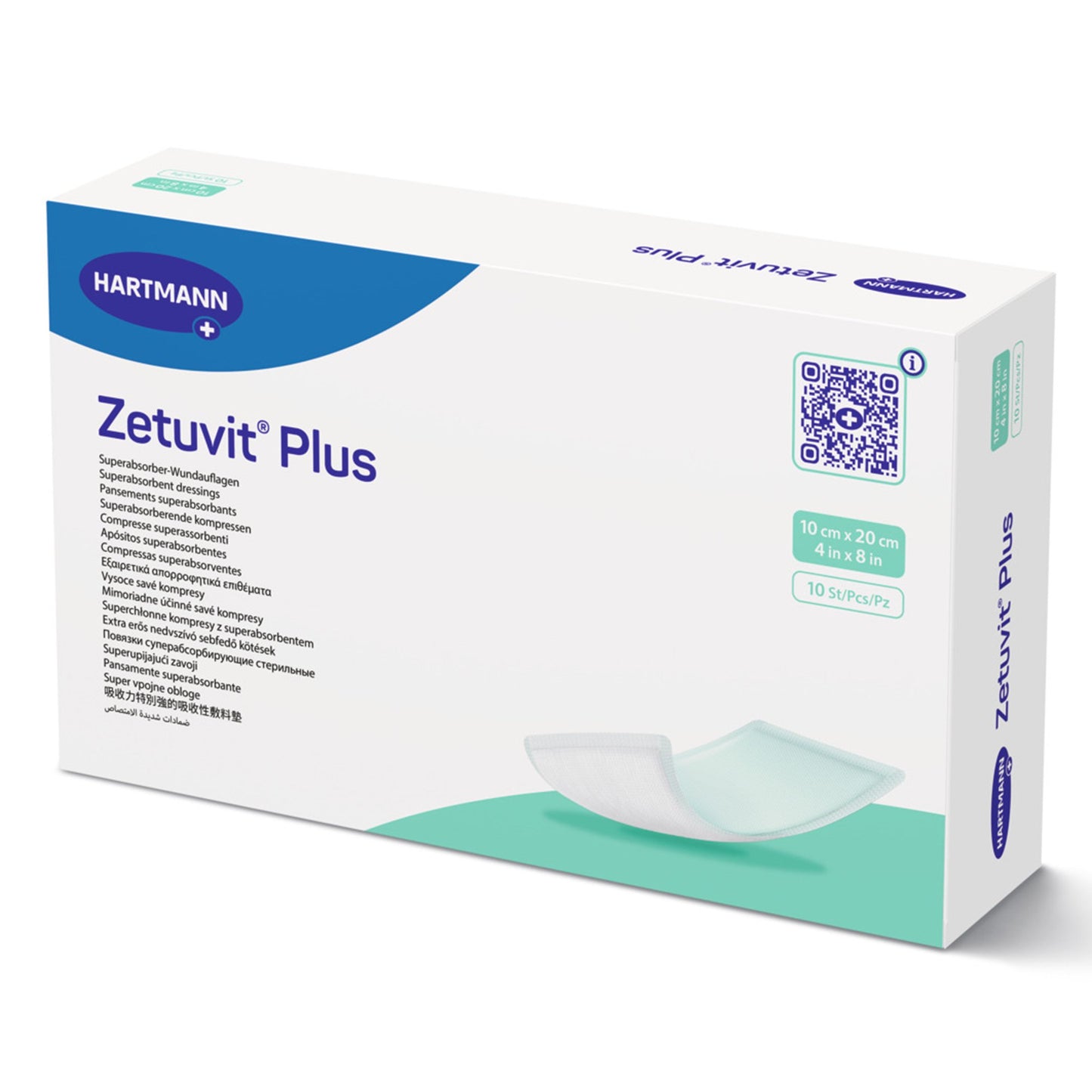DRESSING, WOUND ZETUVIT PLUS W/SAP 4"X8" (10/BX)