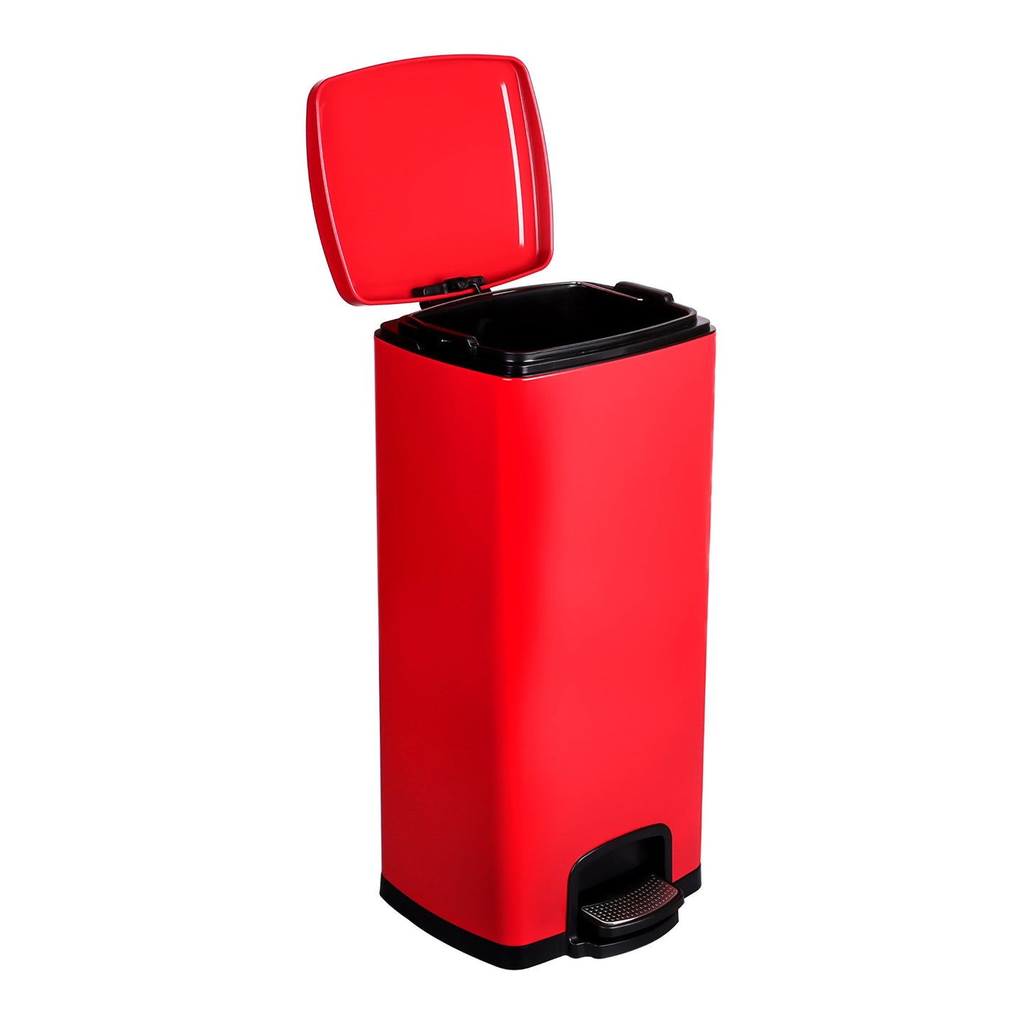 WASTECAN, STEP-ON SQ METAL RED32QT