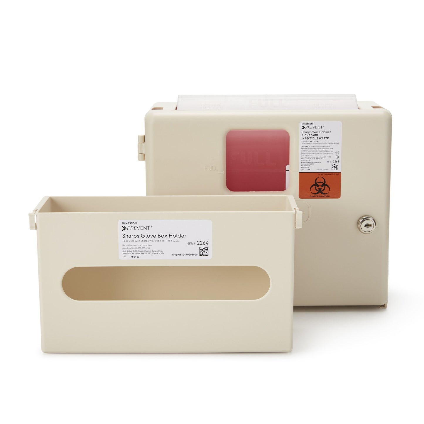 McKesson Prevent® Sharps Wall Cabinet with Glove Box, 12¼ x 4¾ x 15 Inch