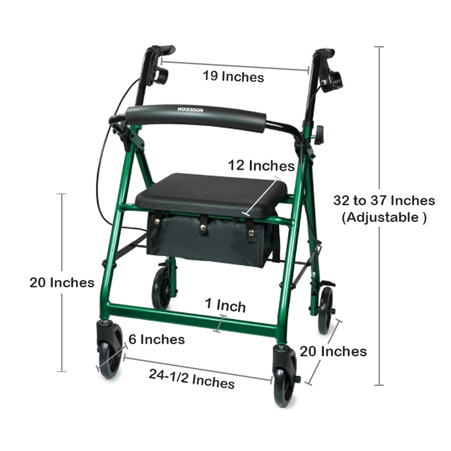 WALKER, ROLLATOR LTWT FOLDING ALUM W/6" WHLS GRN 300LB
