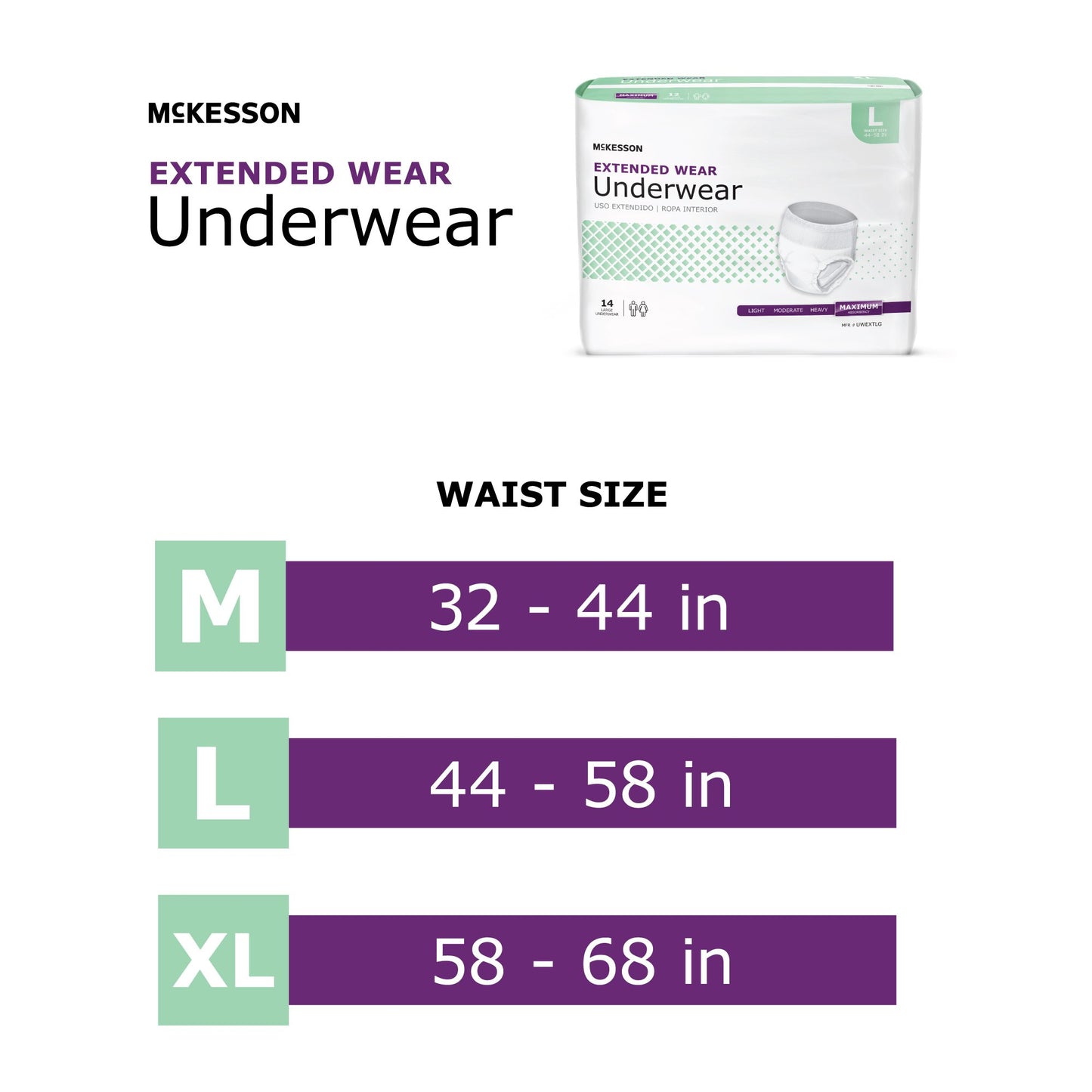 UNDERWEAR, EXTENDED WEAR LG 44-58 (14EA/BG 4BG/CS)