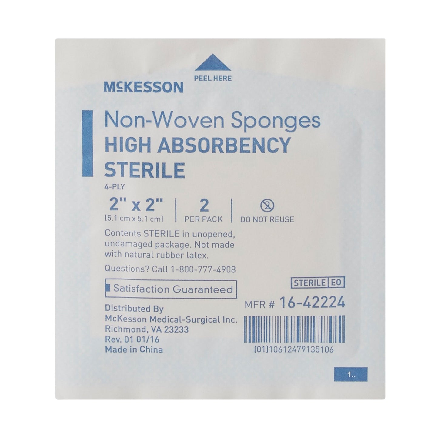 SPONGE, N/WOVN HI-ABSRB 2"X2" 4PLY STR (2/PK 50PK/
