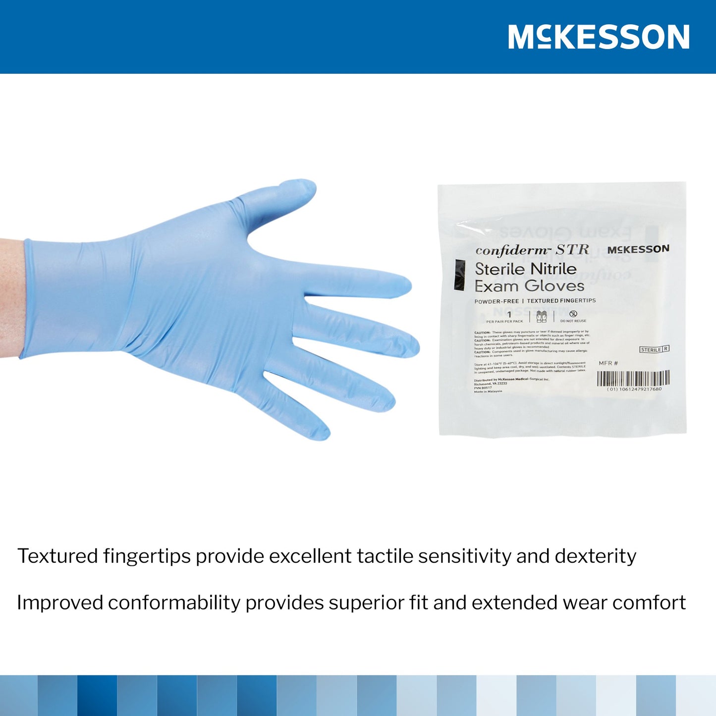 McKesson Confiderm® STR Nitrile Exam Glove, Small, Blue