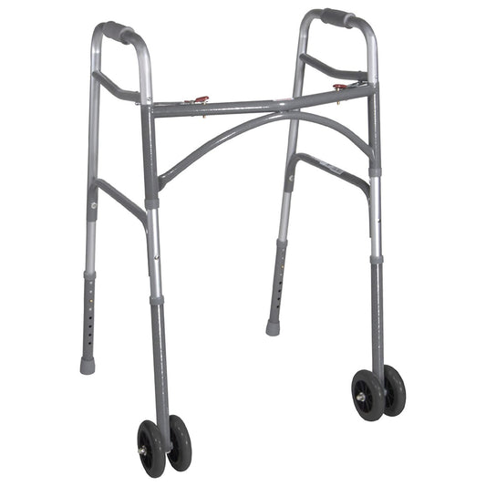 McKesson Bariatric Folding Walker w/ Wheels, Height Adjusts from 32 to 39 Inches