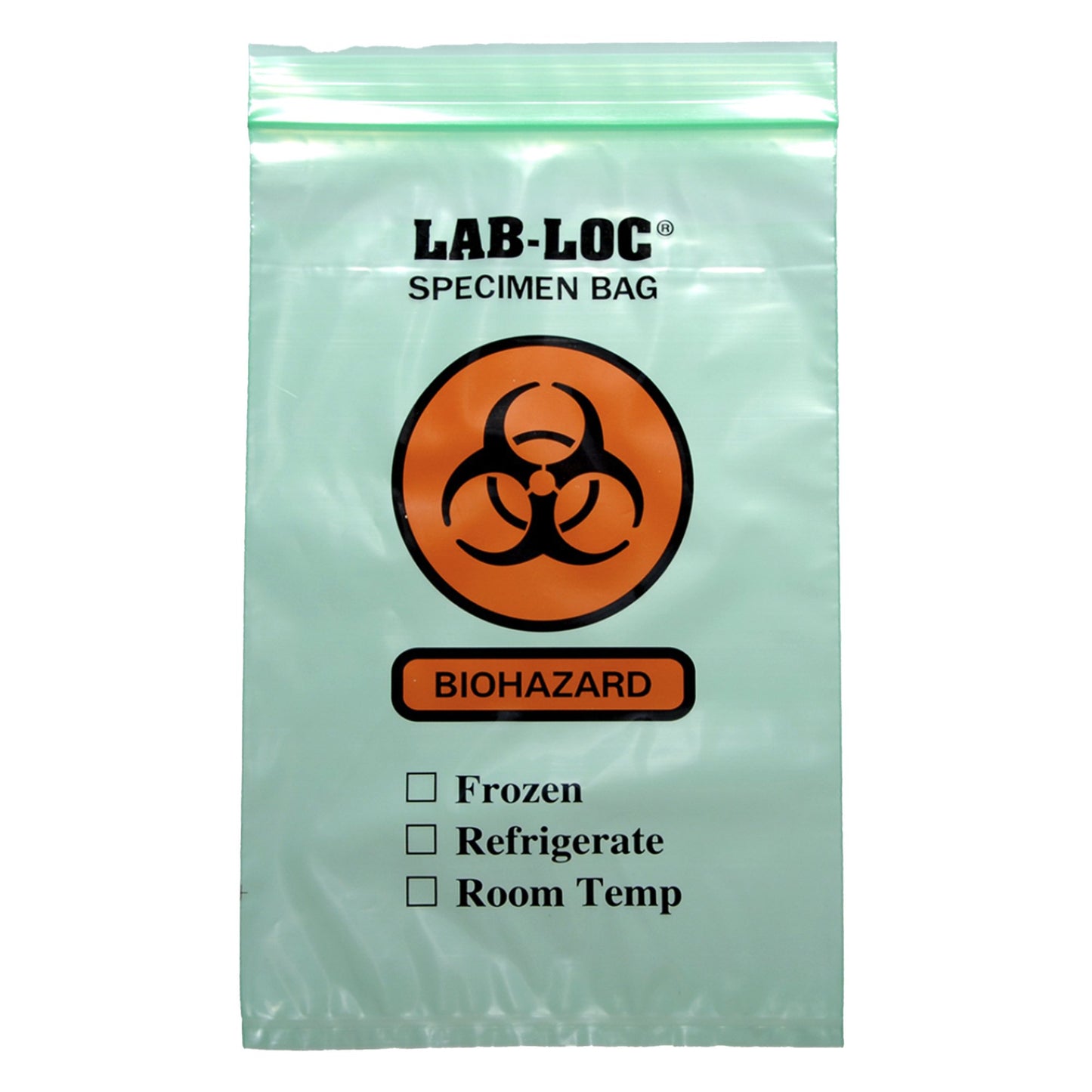 Lab-Loc Specimen Transport Bag, Document Pouch, Zip Close, Green Tinted, 6 x 9"