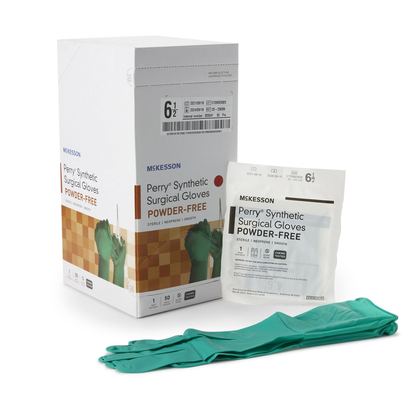 McKesson Perry® Performance Plus Polychloroprene Surgical Glove, Size 6.5, Green