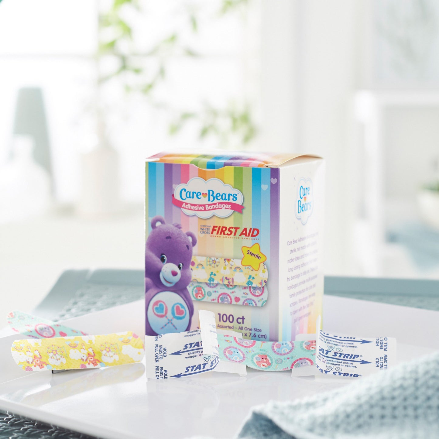 BANDAGE, ADHSV STAT STRIP CAREBEARS 3/4X3" (100/BX 12BX/CS)
