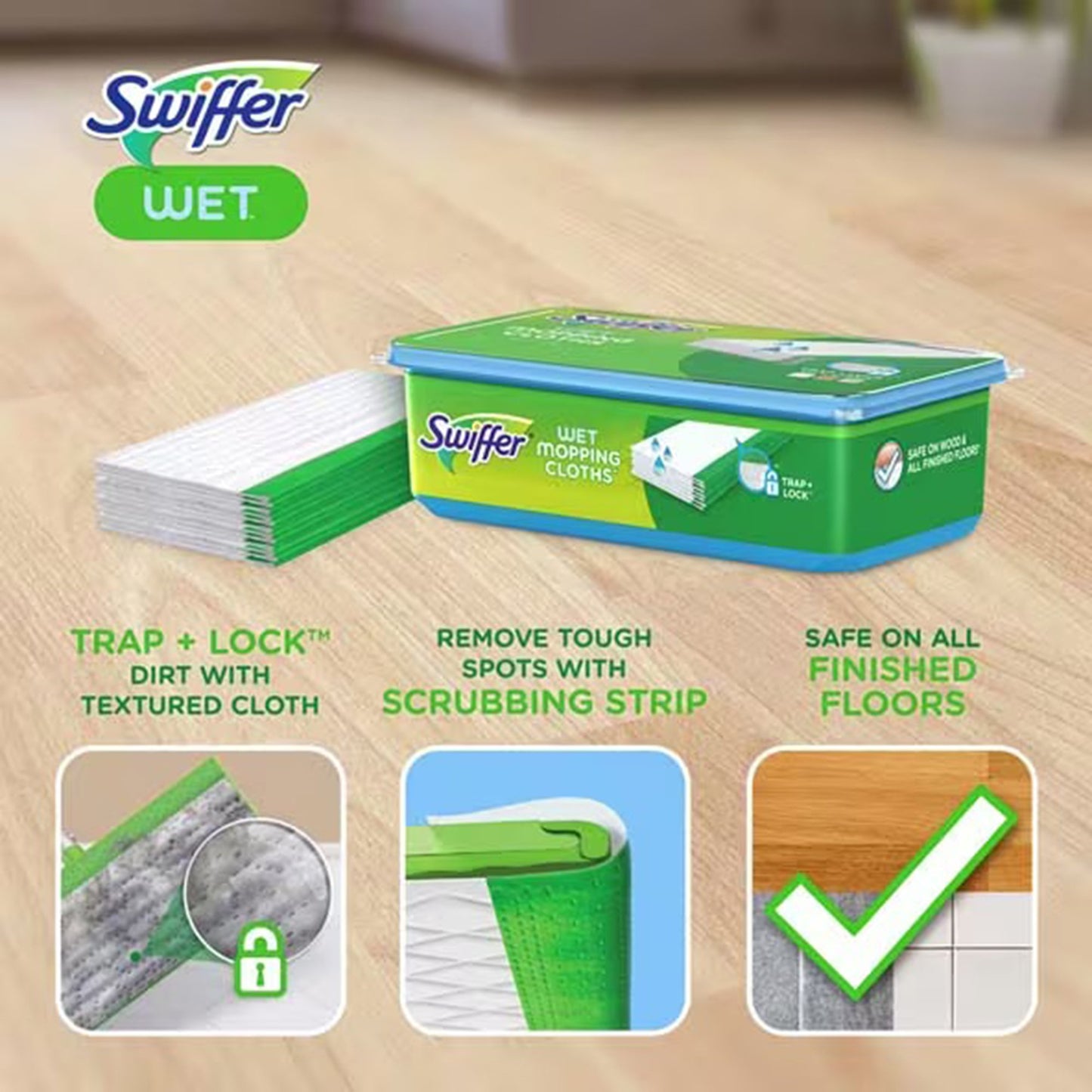 Saturated Wet Mop Pad Swiffer® Wet Bound Edge White Cloth Disposable