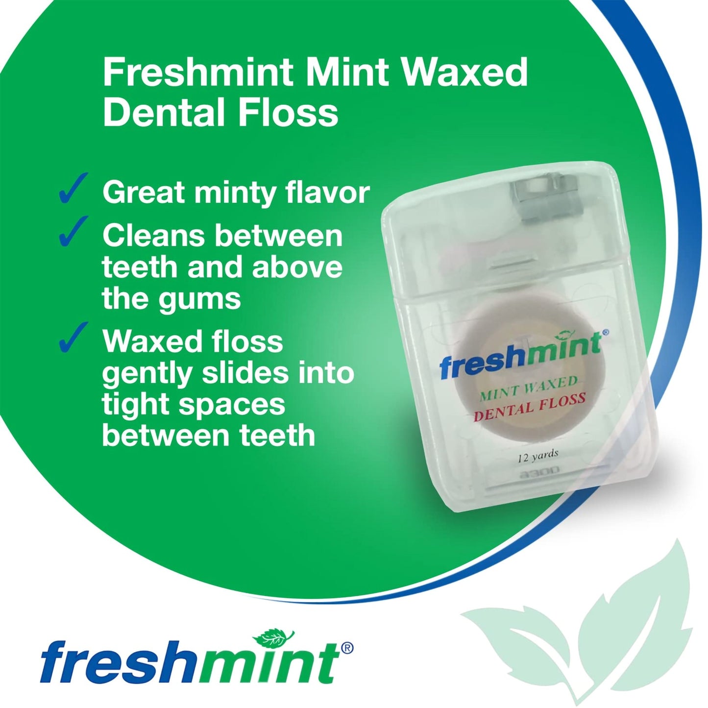 Dental Floss Freshmint Waxed 12 Yard Length Mint Flavor