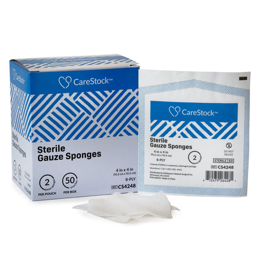 Carestock Sterile Cotton Gauze Pads ? Soft, High-Absorbency Wound Care Sponges