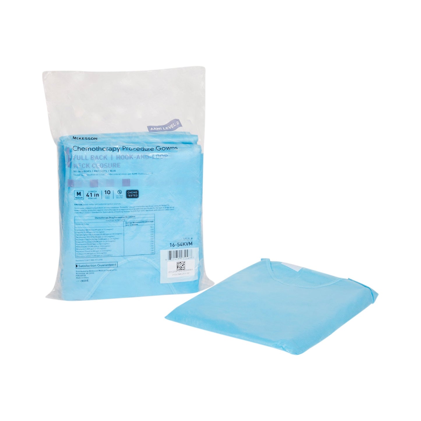 GOWN, CHEMO FULL BCK HOOK&LOOPCLSR AAMI 2 MED (10/BG 3BG/C