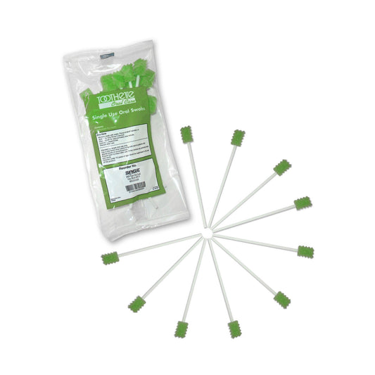 Toothette Plus Oral Swabsticks Foam Tip, Green, 6 Inch