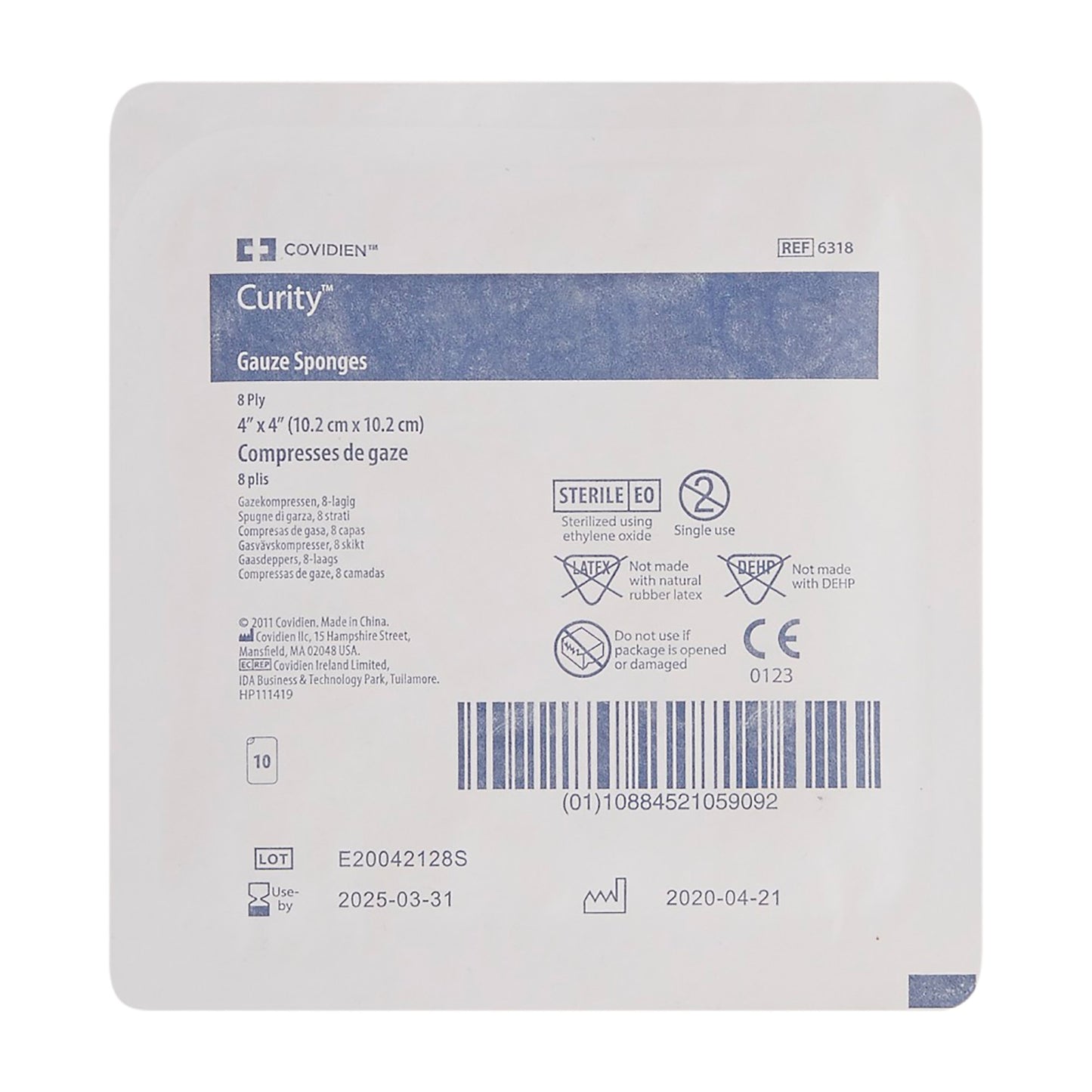SPONGE, GAUZE 8PLY STR 4"X4" (10/TR)