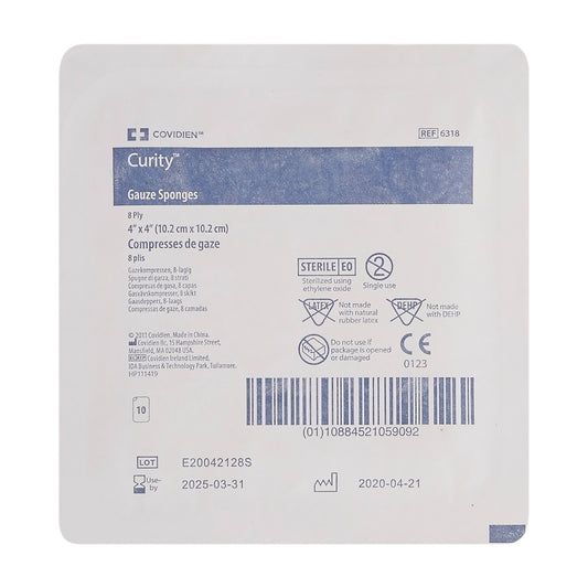 SPONGE, GAUZE 8PLY STR 4"X4" (10/TR)