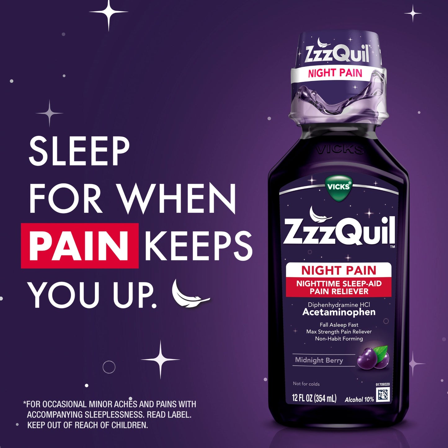 VICKS, LIQ NIGHTTIME SLEEP-AIDPAIN MIDNIGHT BERRY 12OZ