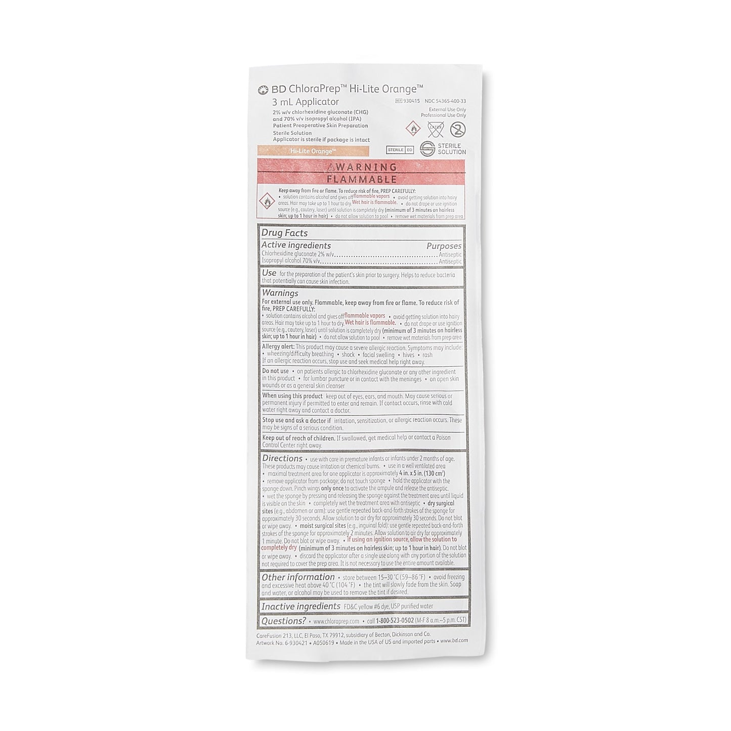 APPLICATOR, CHLORAPREP HI-LITENEW LABEL ORG 3ML (25/CT)