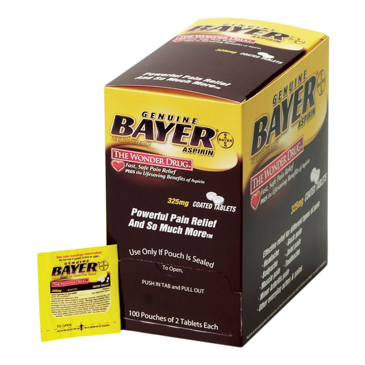 Pain Relief Bayer 325 mg Strength Aspirin Tablet 100 per Box (12 Boxes)