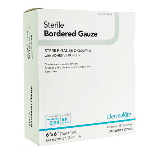 DermaRite® Bordered Gauze Island Dressing, 6 x 6 Inch