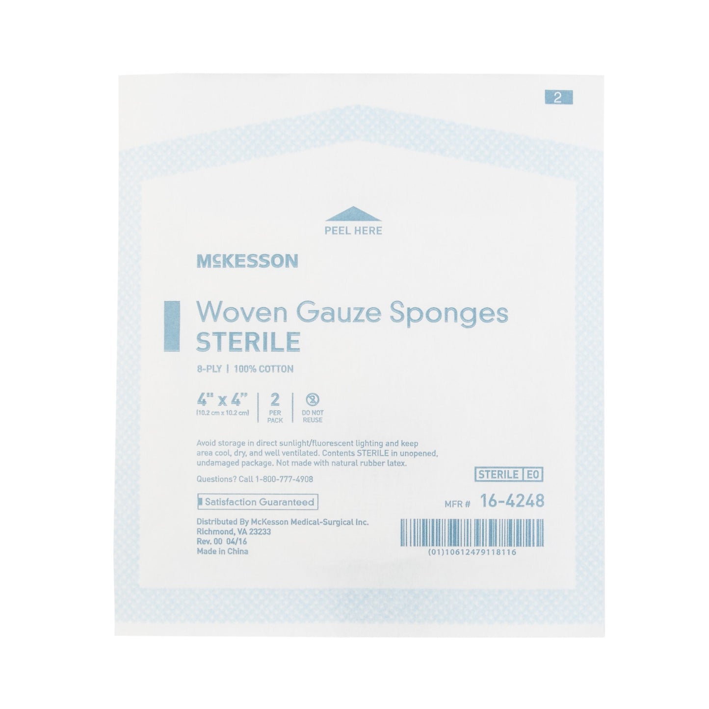 SPONGE, GAUZE 8PLY STR 2'S 4"X4" (2/PK 50PK/BX 12BX/CS)