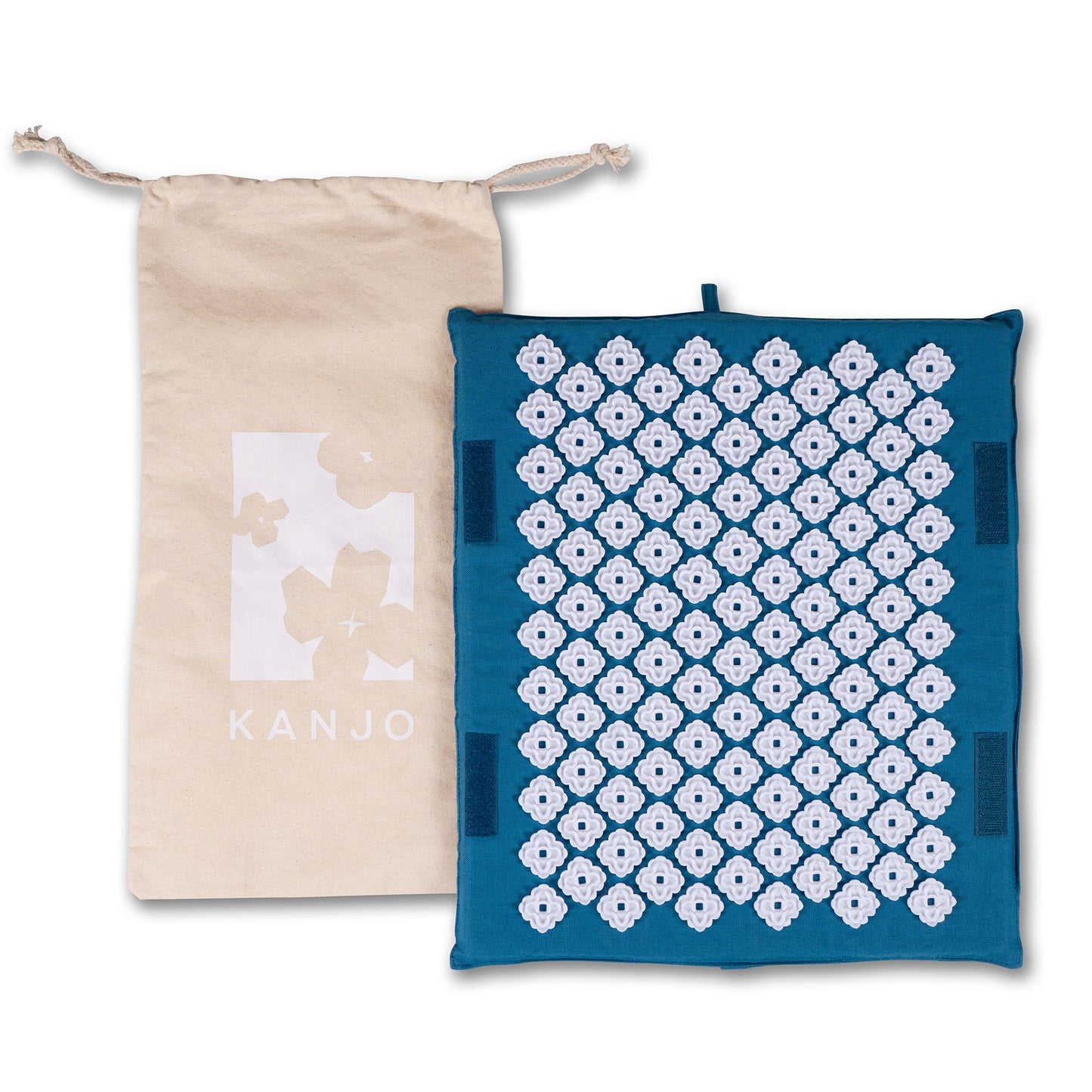 Kanjo Acupressure Foot Mat Sapphire / White Cotton-Linen Fabric / Memory Foam / Plastic 14 X 16 Inch