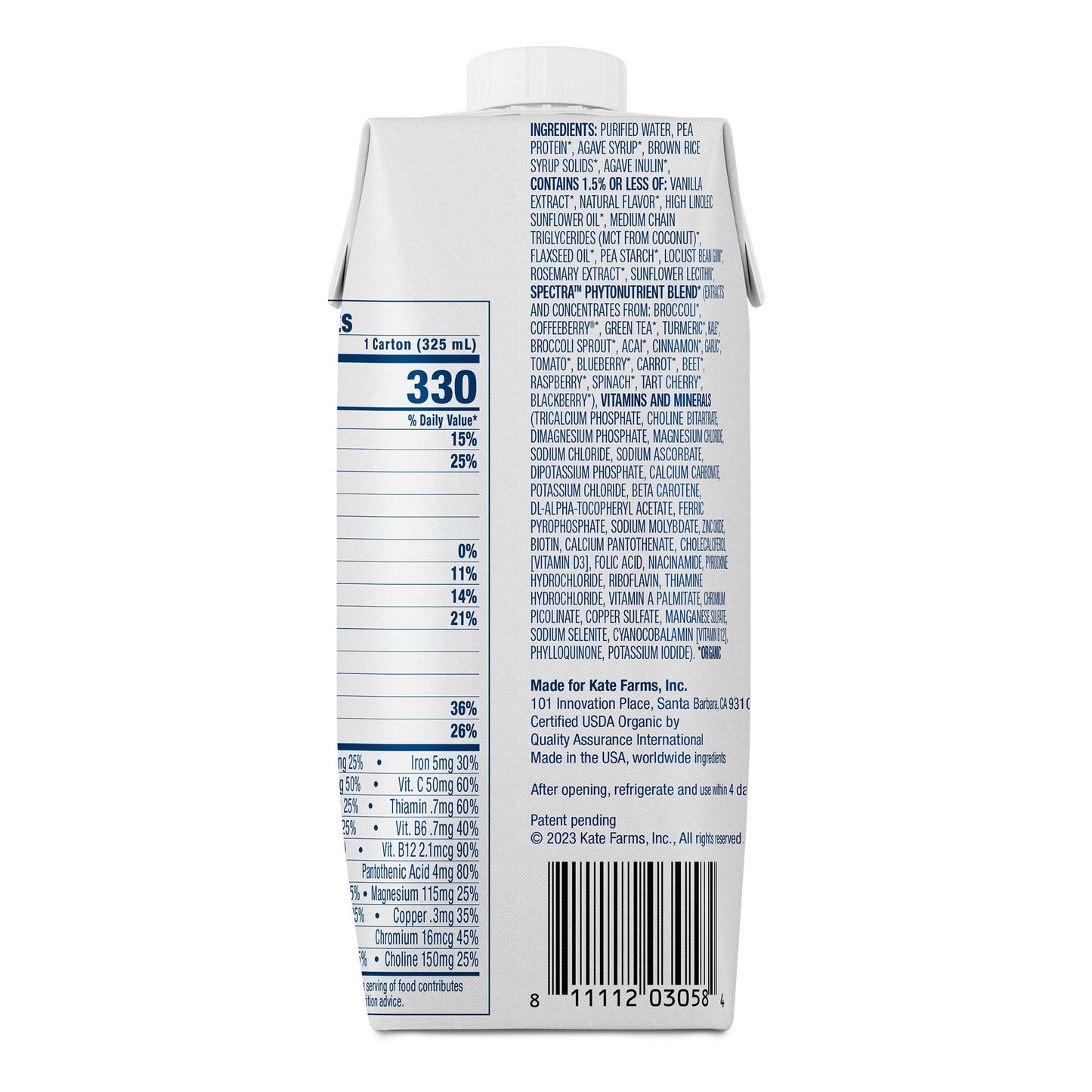 SHAKE, NUTRITION KATE FARMS VAN 11 FL OZ 325ML (12/CS)