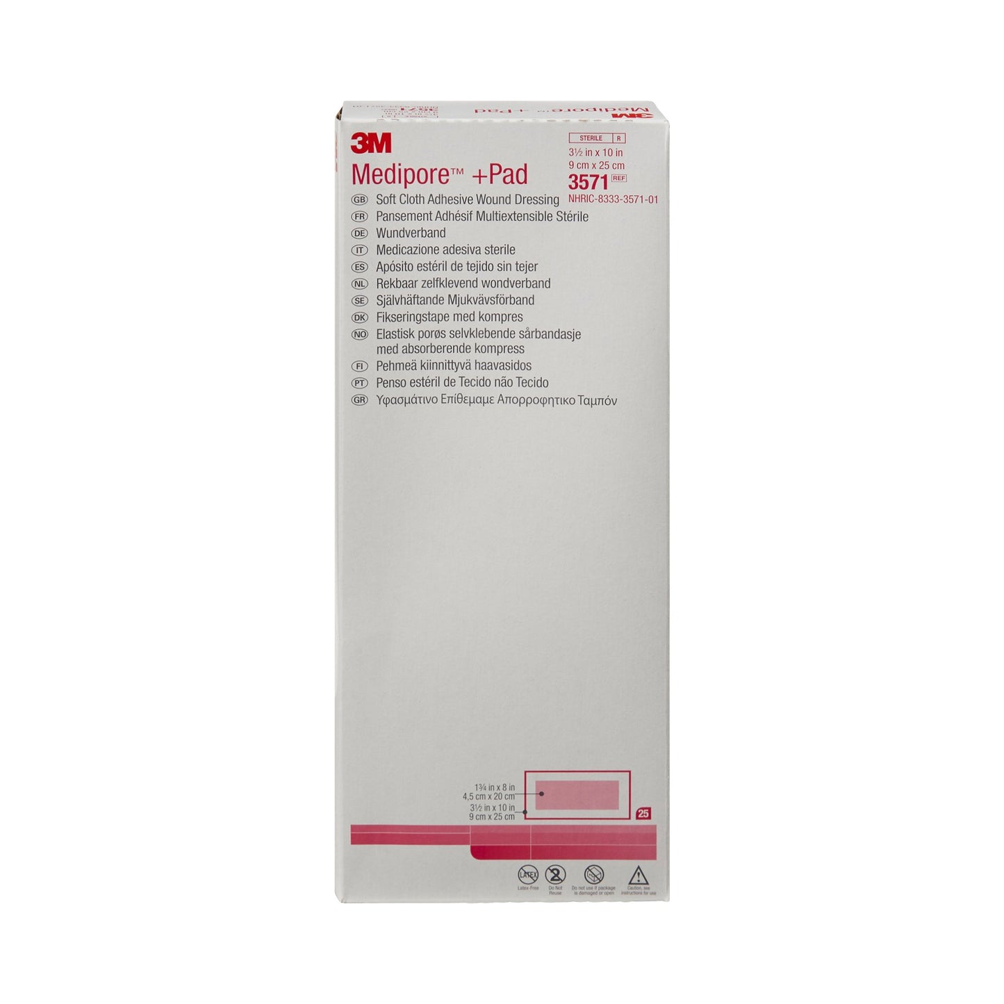 3M™ Medipore™ + Pad Soft Cloth Adhesive Dressing, 3.5 x 10 Inch