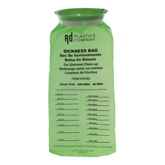 BAG, EMESIS PLAS LF HDPE DISP GRAD MARK TRANSLCNT GRN (144/C