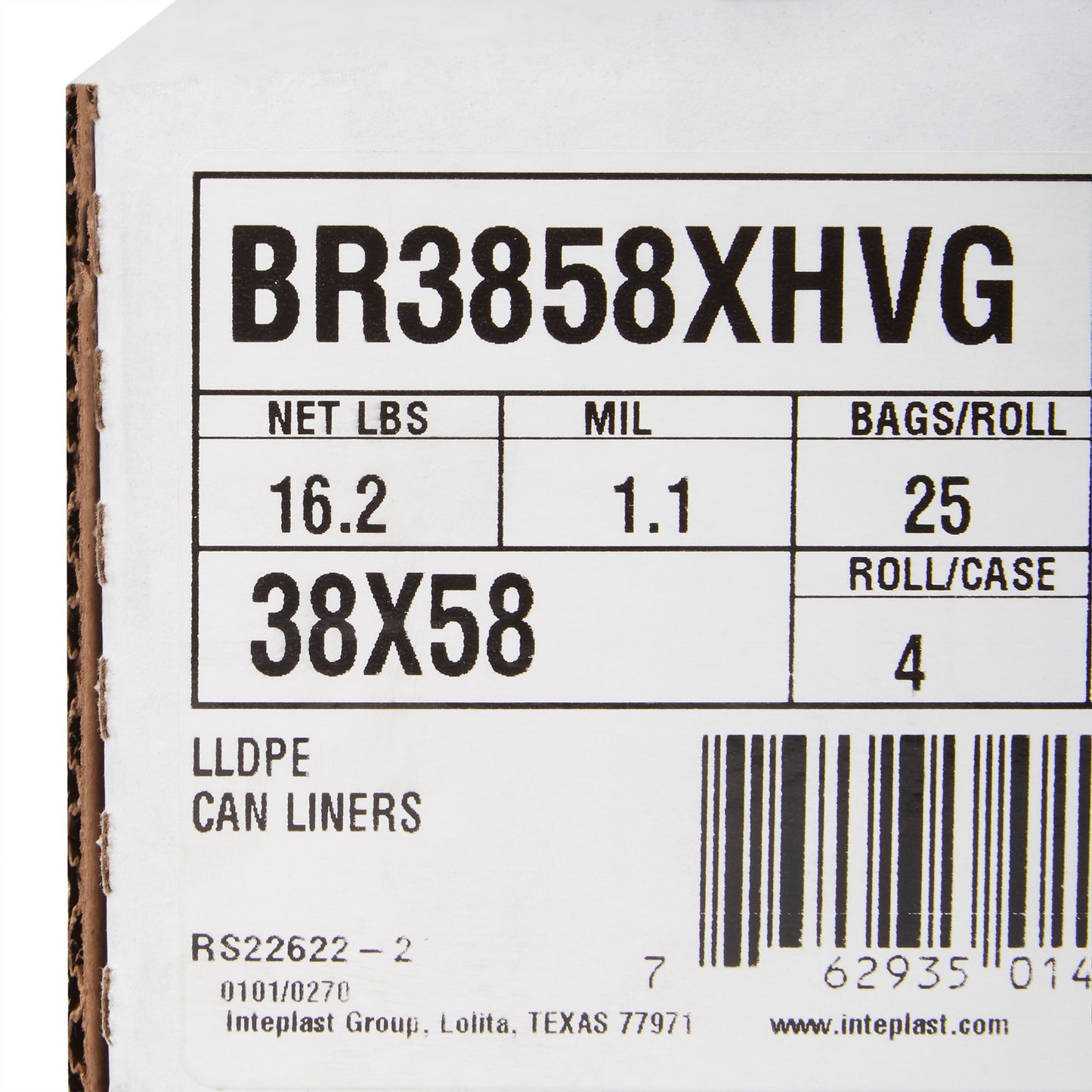 LINER, CAN GRY 1.10MIL 38"X58"60GL (100/CS)