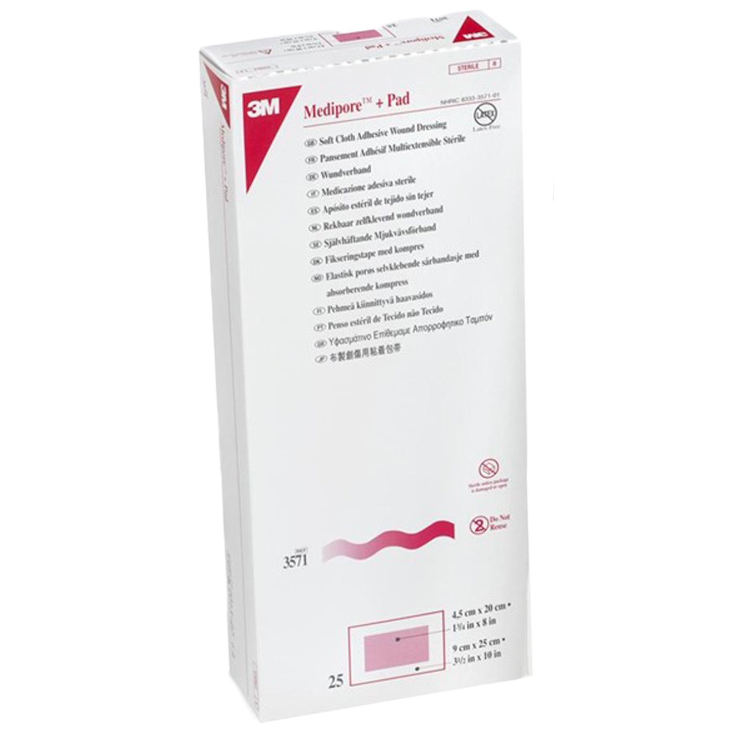3M™ Medipore™ + Pad Soft Cloth Adhesive Dressing, 3.5 x 10 Inch