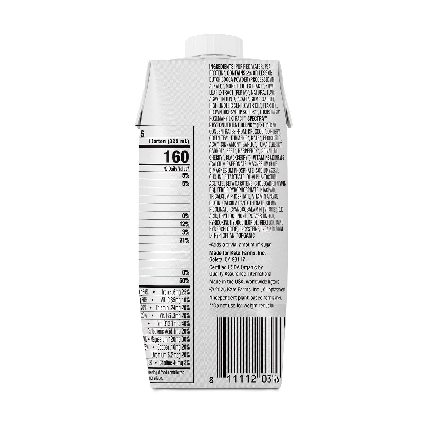 Oral Supplement Kate Farms High Protein Chocolate Flavor Liquid 11 oz. Carton