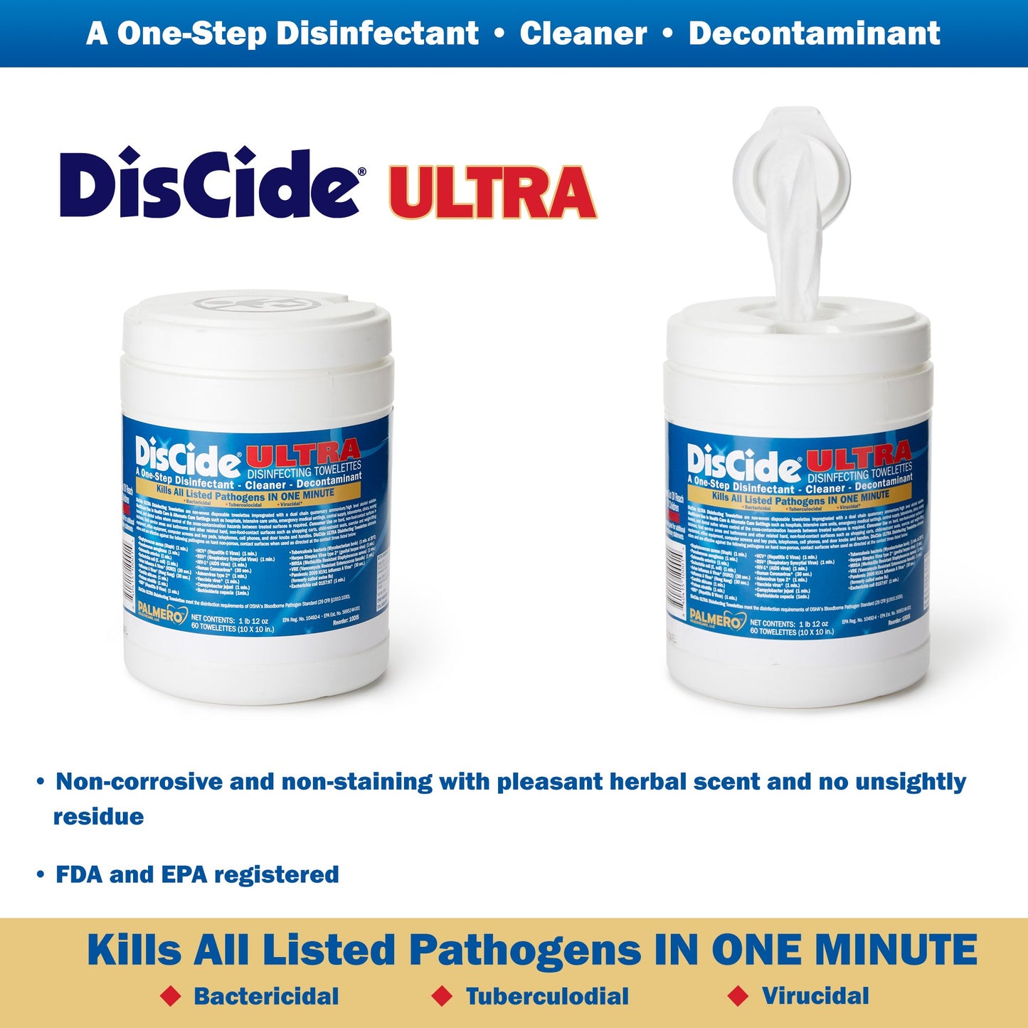 TOWELETTE, MOIST DISCIDE ULTRA10.5"X10" (60/CN) (12CN MIN)