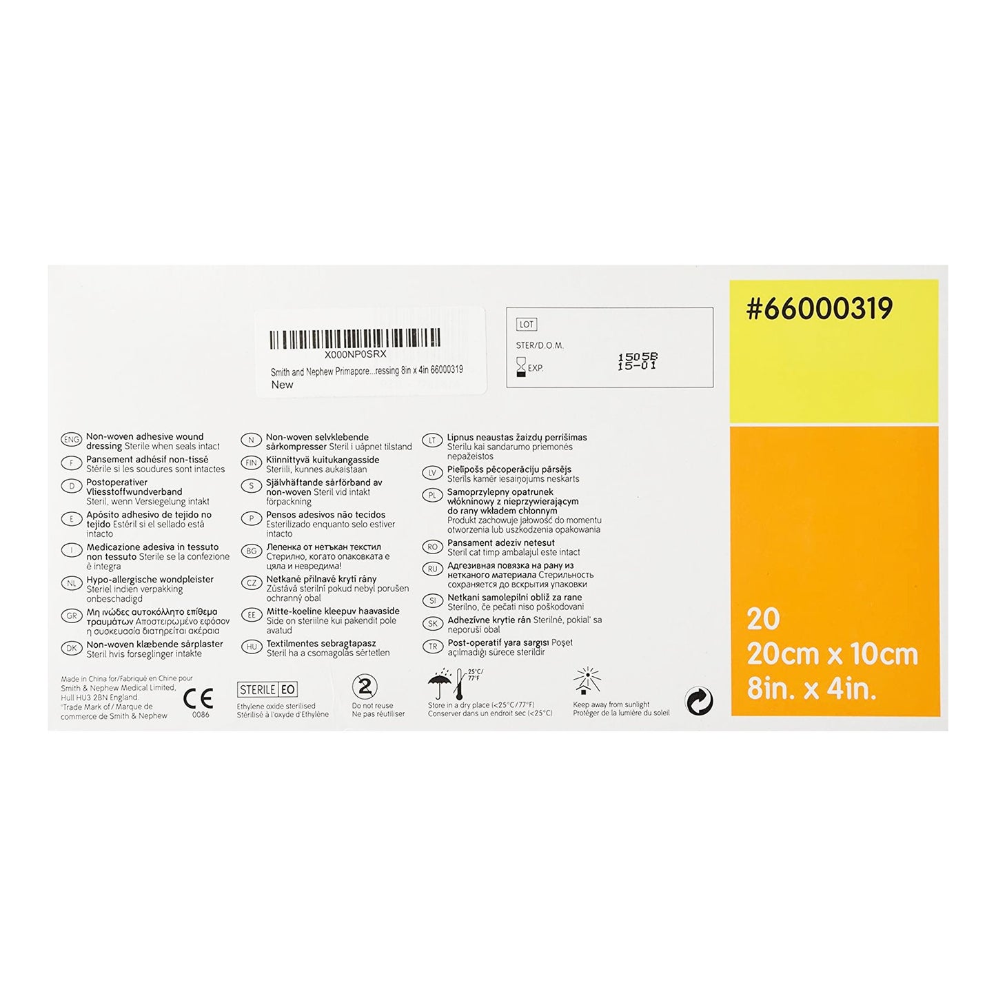 Primapore Adhesive Dressing, 10 x 20 Centimeter