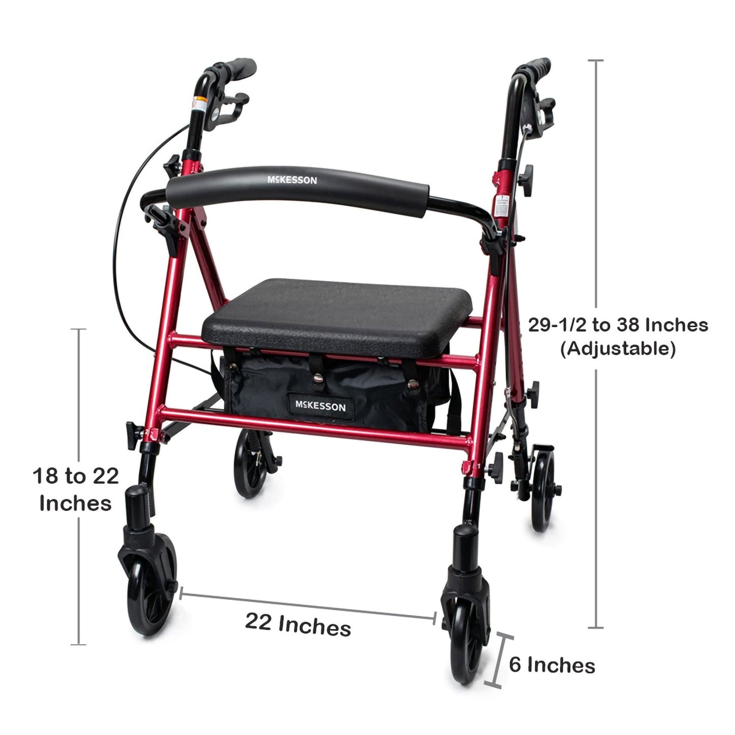 ROLLATOR, WALKER 6" WHEEL LOOPBRAKE UNIVERSAL RED