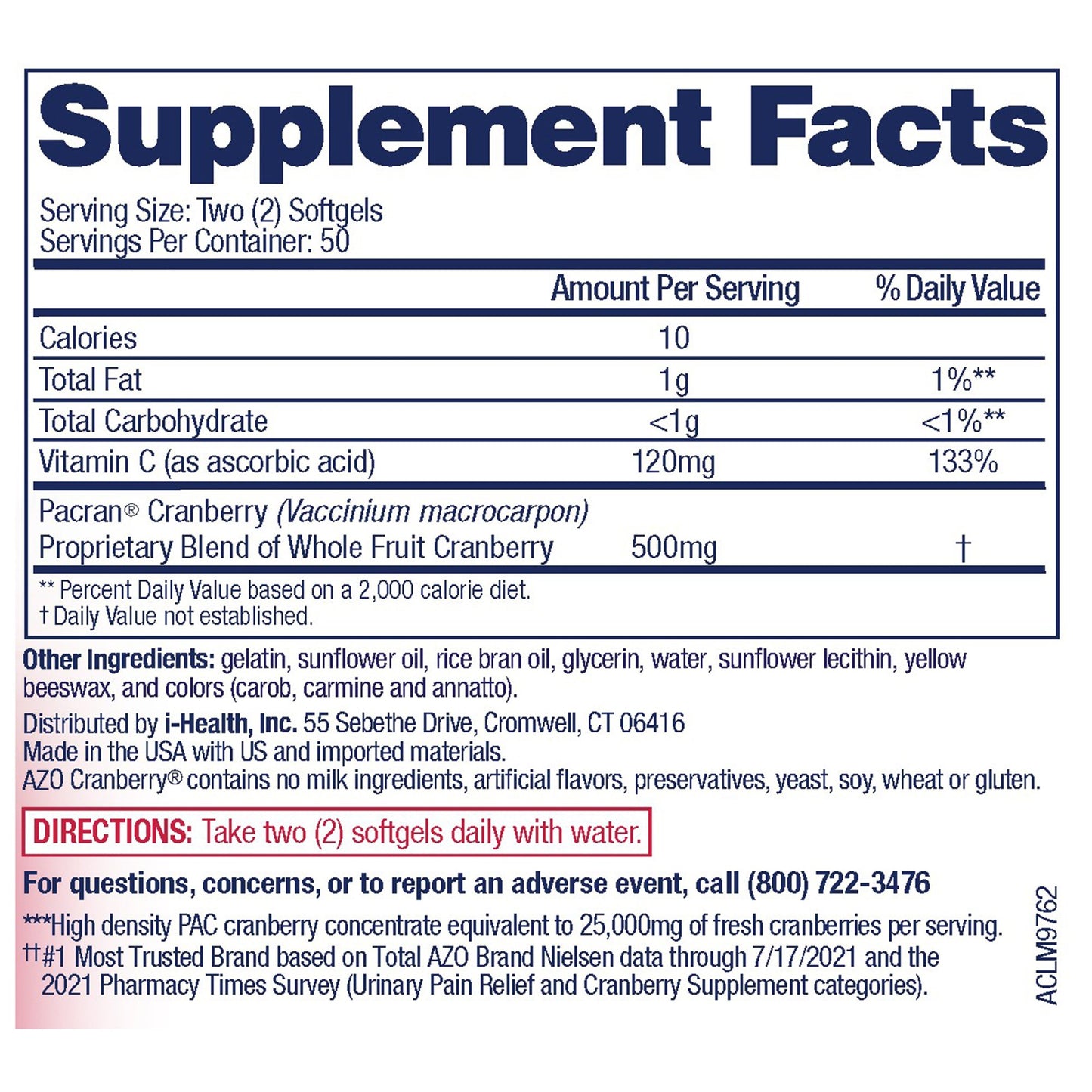 SUPPLEMENT, SGEL AZO URINARY CRAN UTH 500MG (100/BT 24BT/CS)