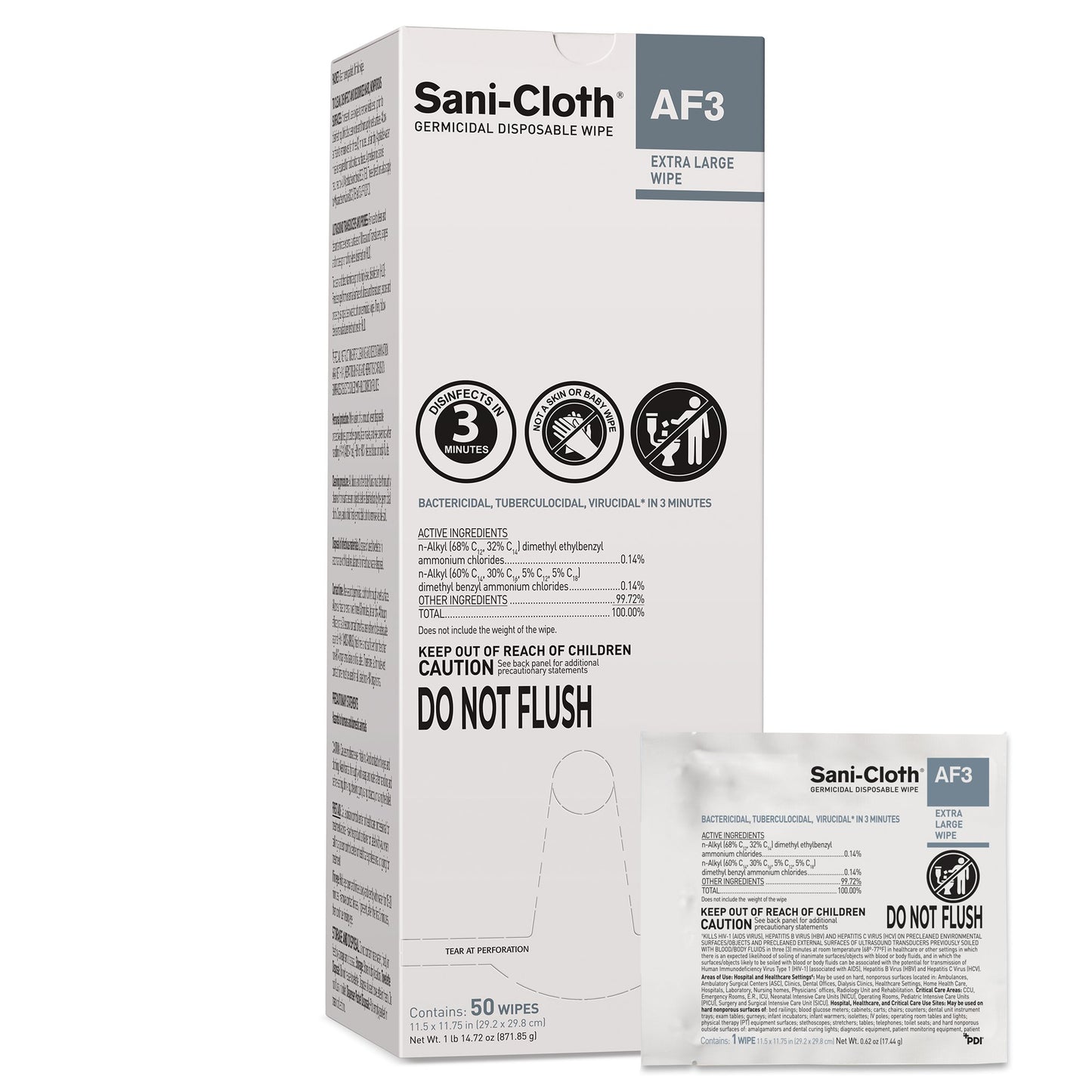 WIPE, SANICLOTH AF3 WET XLG 11.5"X11.75" (50PK/BX)