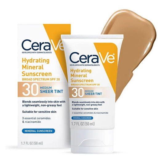 CeraVe® Hydrating Mineral Sunscreen Medium Sheer Tint, SPF 30, 1.7-ounce Tube