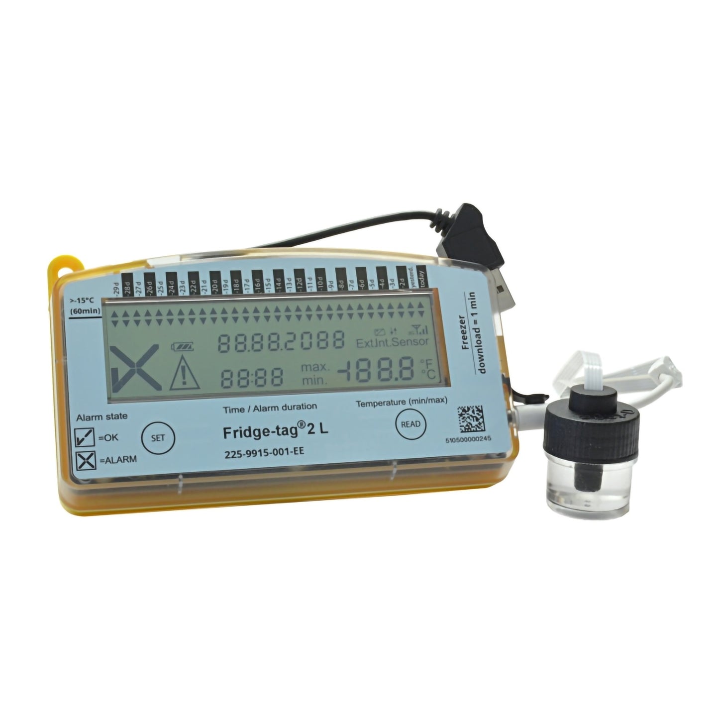 LOGGER, DATA VACCINE W/VIAL & PROBE ALARM 112DAY 2.0C-8.0C
