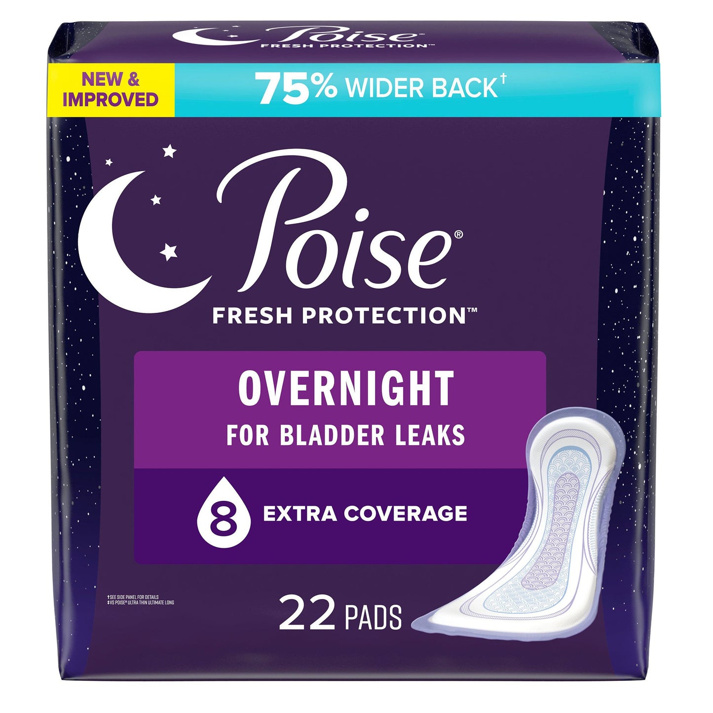 Bladder Control Pad Poise® Fresh Protection Overnight 5.3 Inch Length Heavy Absorbency Sodium Polyacrylate Core One Size Fits Most