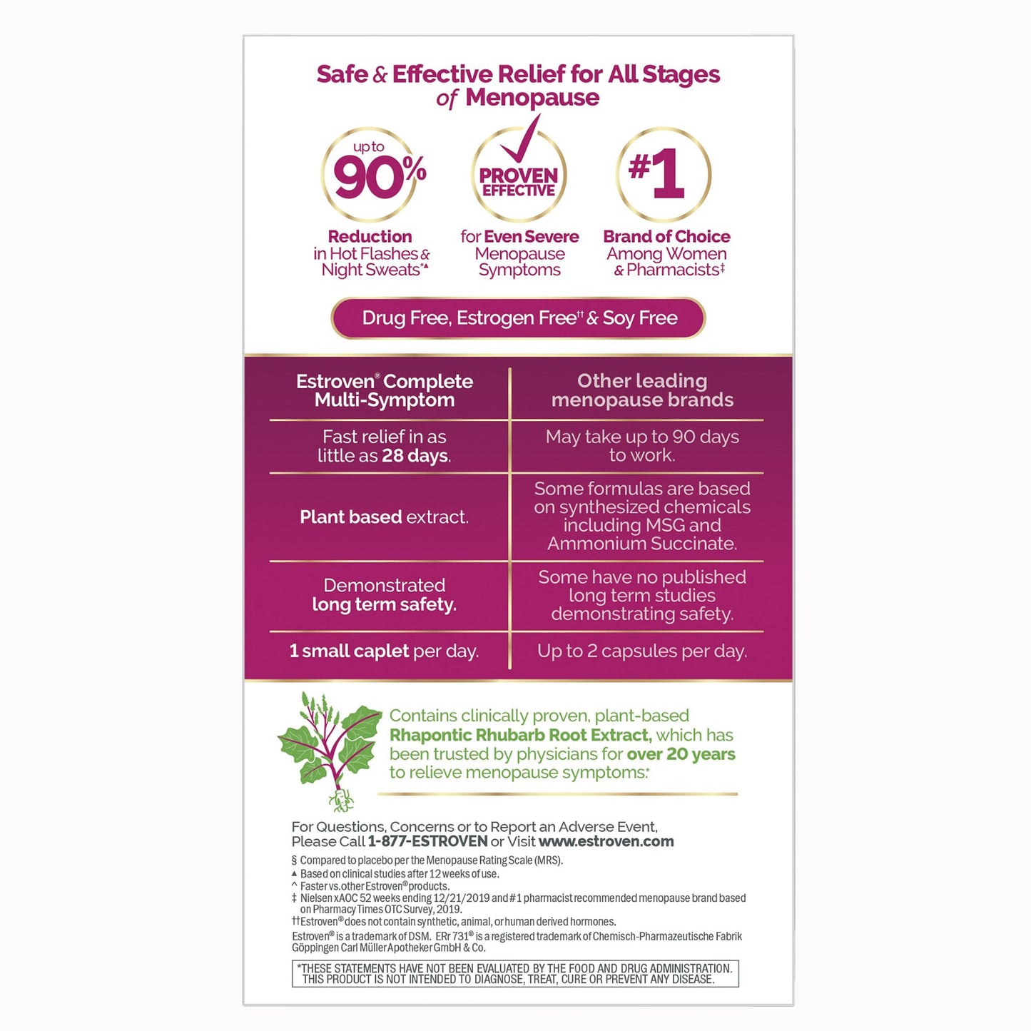 Dietary Supplement Estroven® Complete Care Rhaponic Rhubarb Root Extract 4 mg Strength Caplet 60 per Box