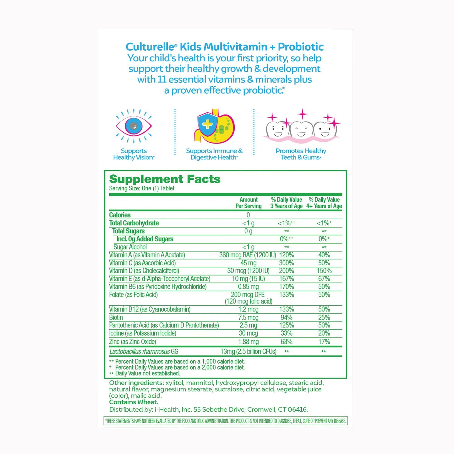 Culturelle® Kids Multivitamin + Probiotic Chewable Tablets Natural Fruit Punch