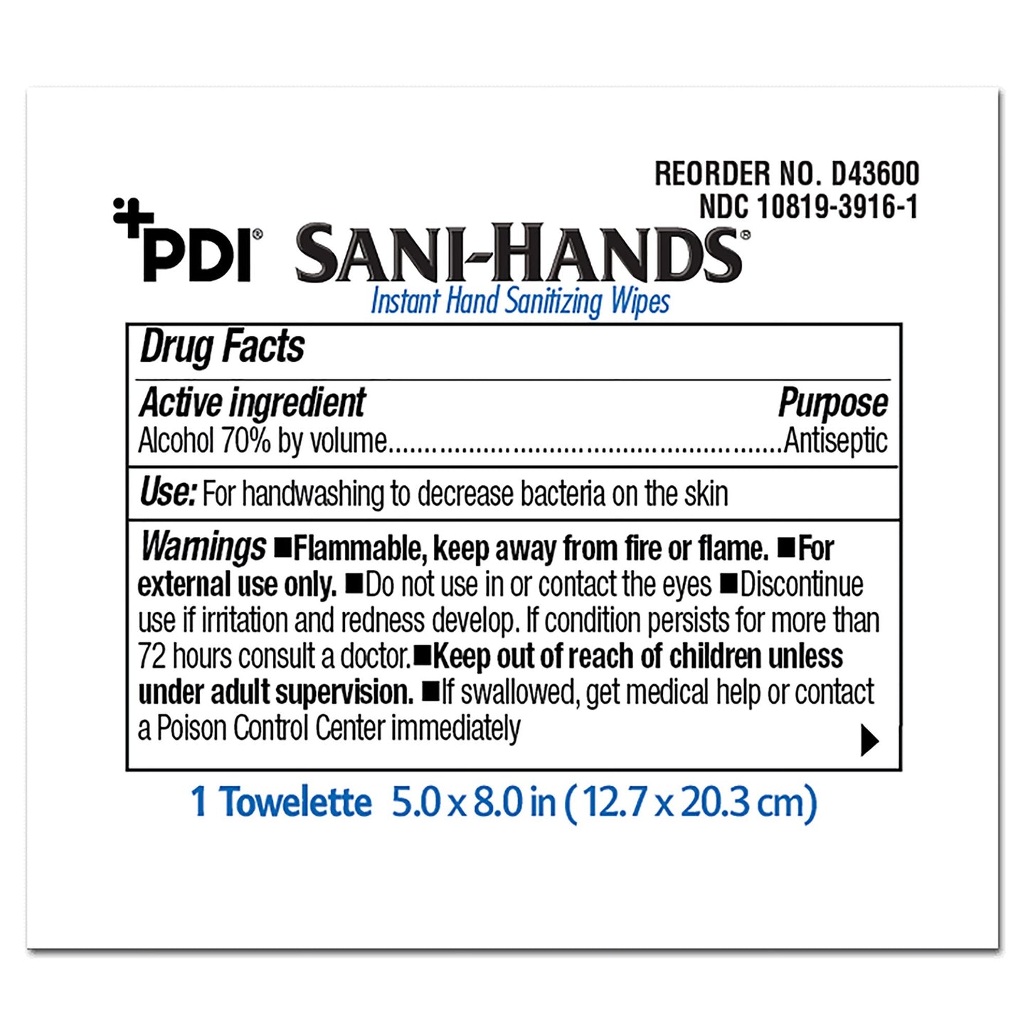 WIPE, SANI-HANDS ALC (100/PK 10BX/CS)
