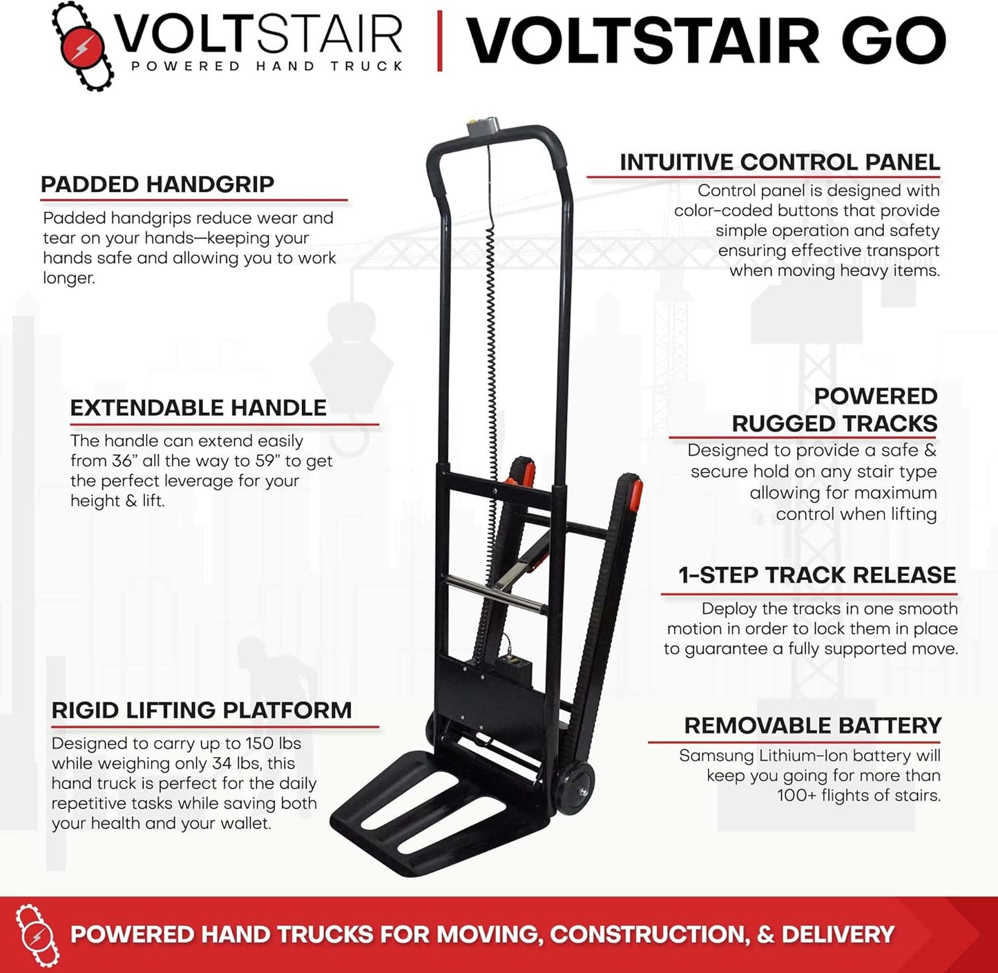 Voltstair GO Powered Motorized Stair Climbing Hand Truck (150 LBS)