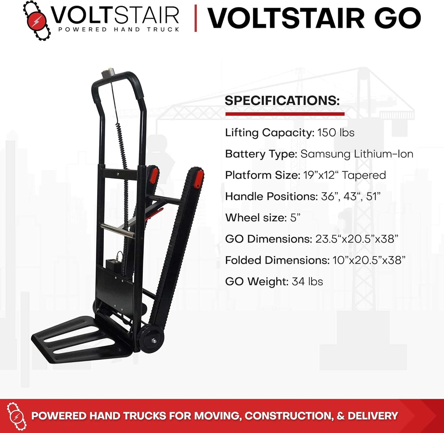 Voltstair GO Powered Motorized Stair Climbing Hand Truck (150 LBS)