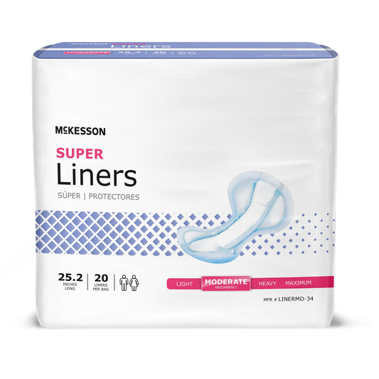 Incontinence Liner McKesson Super 25-1/5 Inch Length Moderate Absorbency Polymer Core One Size Fits Most