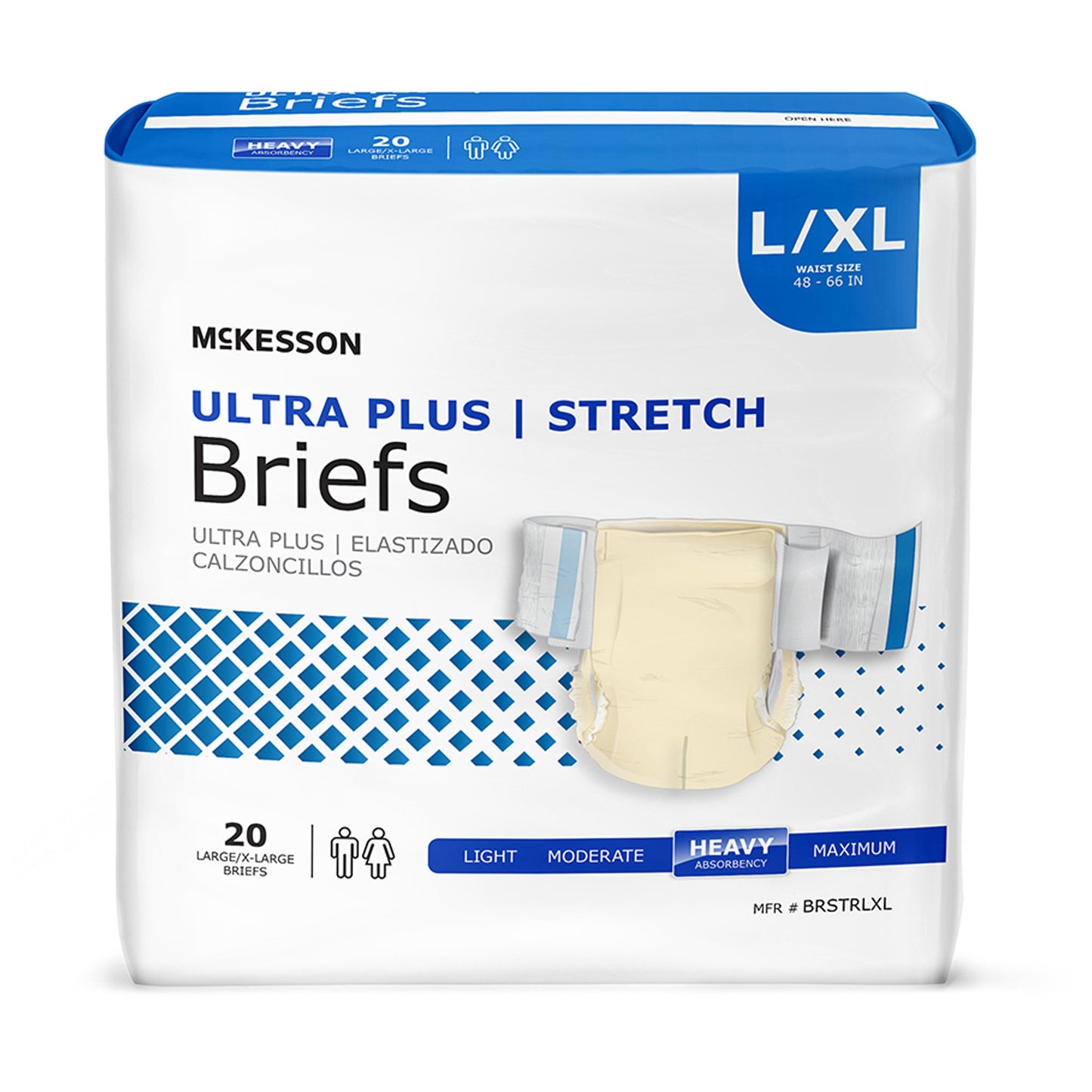 Unisex Adult Incontinence Brief McKesson Ultra Plus Stretch Large / X-Large Disposable Heavy Absorbency